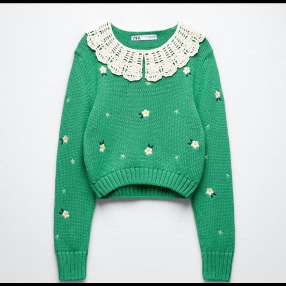 Zara Knit Sweater Crochet Bib Collar - Picture 2 of 9